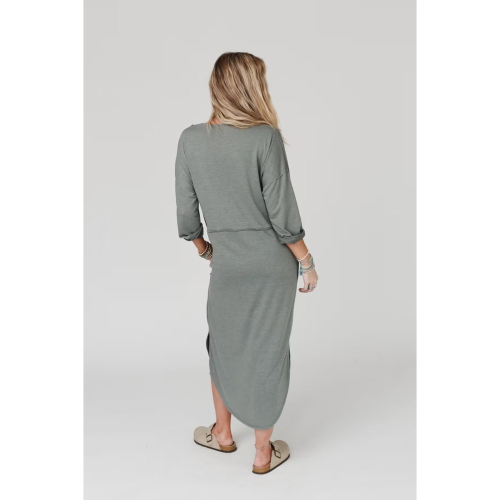 The Nest Meadow Dress Womens XL Olive Maxi Slit Long Sleeve Boho NWT Chic - Picture 2 of 10
